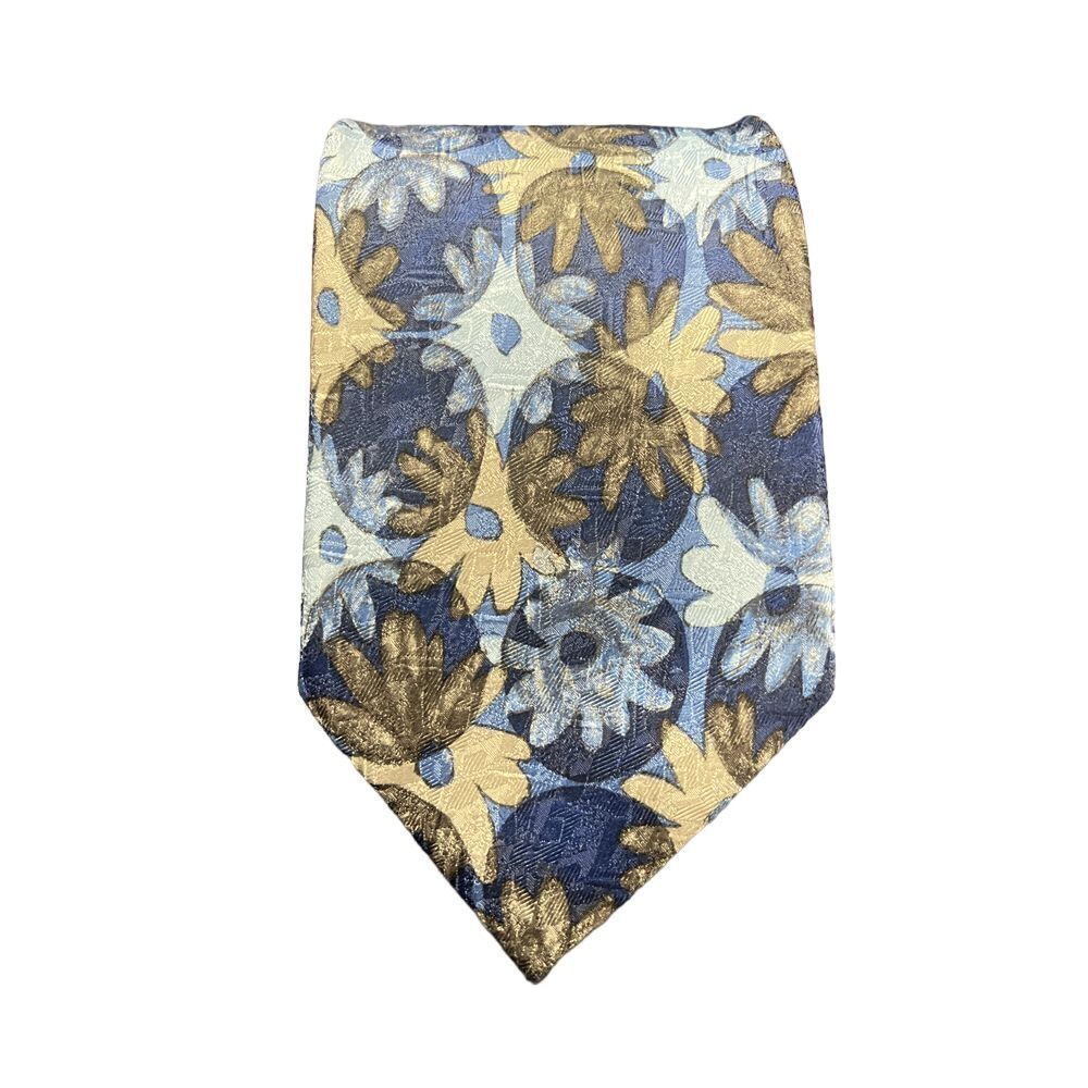 Ermenegildo Zegna Floral Silk Tie Blue‎ Gold Luxury Designer Necktie Z-100